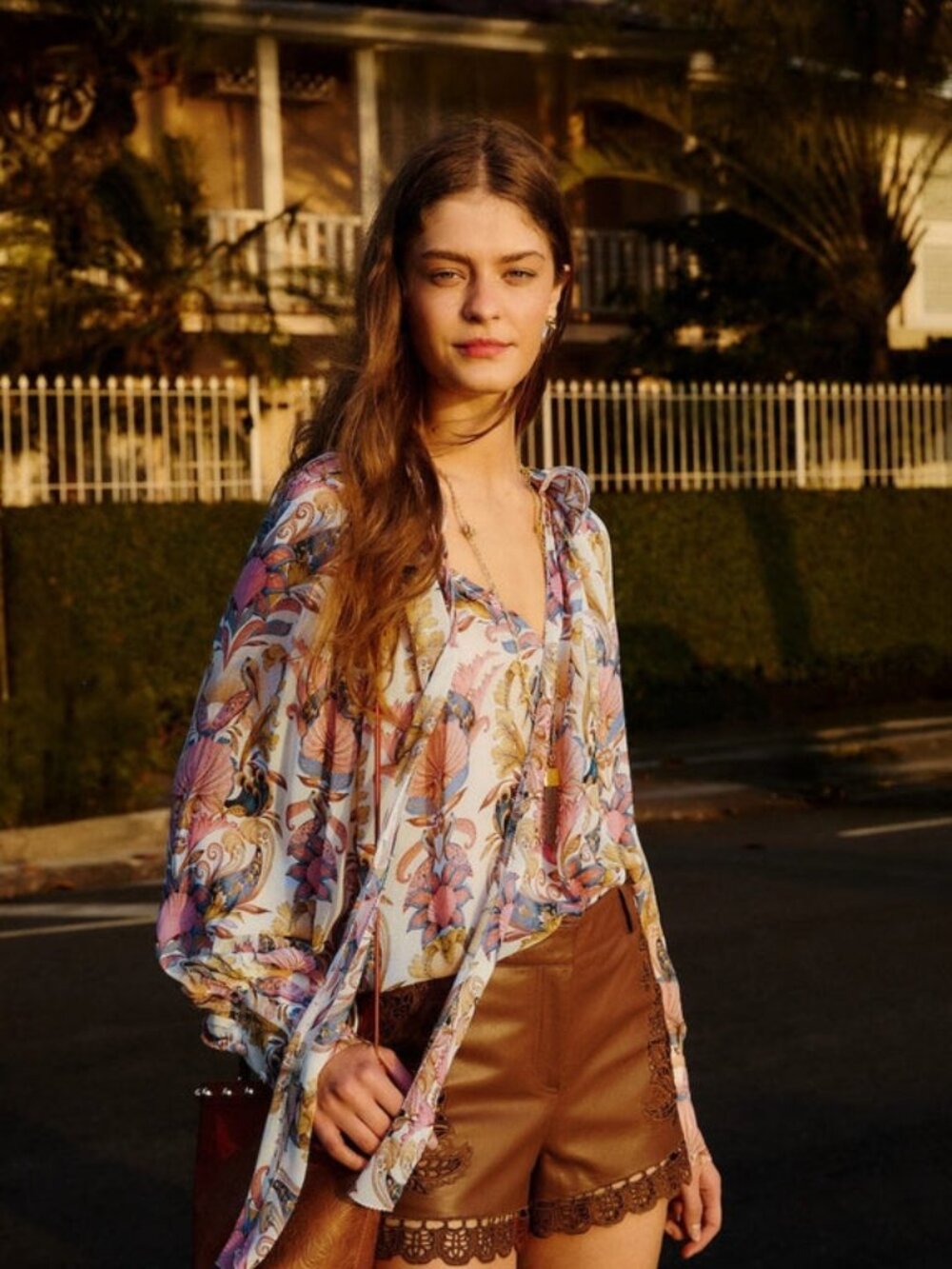 FARM Rio Off-White Sea Garden Ruffled Blouse Top Long Sleeves Women's Size L